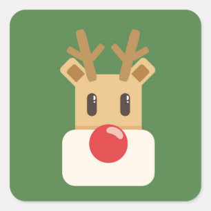 Cute Reindeer Head Cartoon Quadratischer Aufkleber