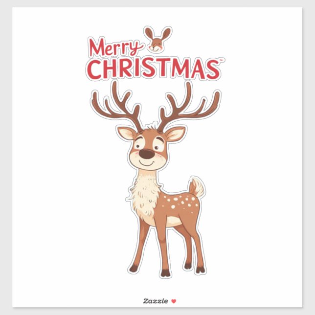 Cute Reindeer Mascot With 'I Love Christmas' Text Aufkleber (Blatt)