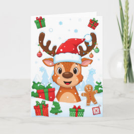 Cute Reindeer Merry Christmas Kids Holiday Card Karte