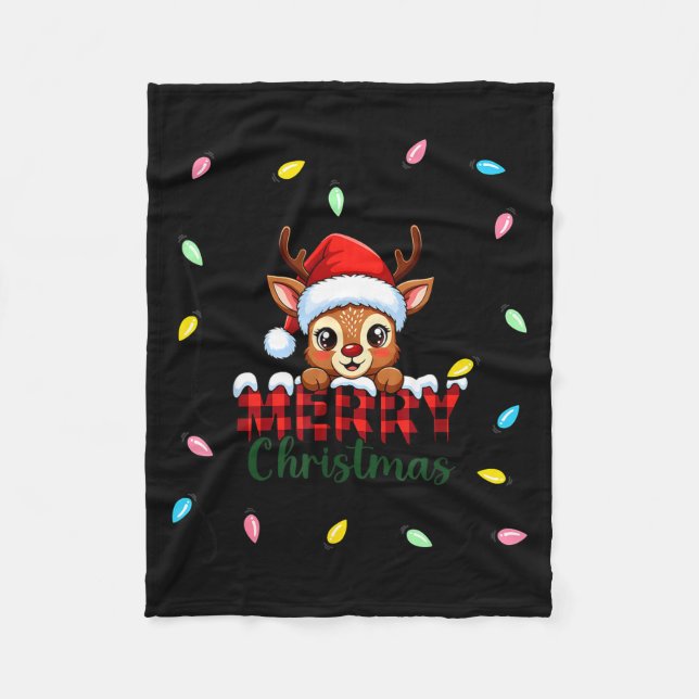 Cute Reindeer Merry Christmas Shirt –plaid Holiday Fleecedecke (Vorderseite)