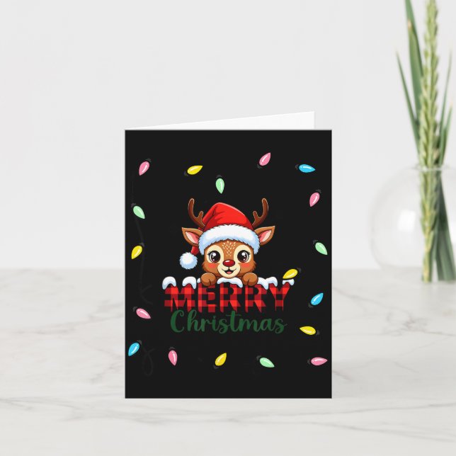 Cute Reindeer Merry Christmas Shirt –plaid Holiday Karte (Vorderseite)