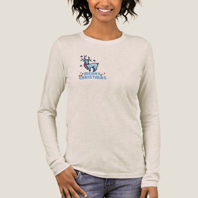 Cute Reindeer Merry Christmas T-Shirt | Custom Hol Tri-Blend Shirt (Vorderseite)