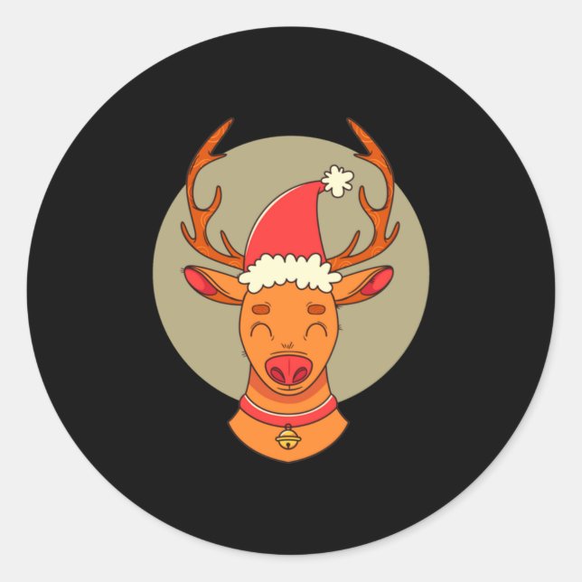 Cute Reindeer Merry Xmas Merry Christmas Happy New Runder Aufkleber (Vorderseite)