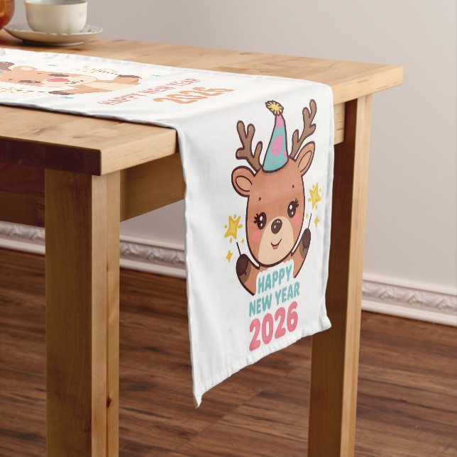 cute reindeer new year 2026 table runner kurzer tischläufer (Beispiel)
