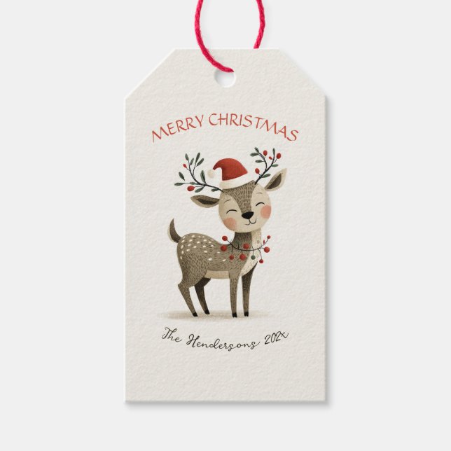 Cute Reindeer Retro Christmas Geschenkanhänger (Vorderseite)