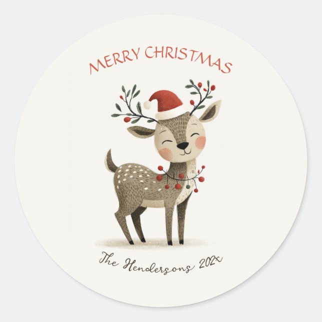 Cute Reindeer Retro Christmas Runder Aufkleber (Vorderseite)