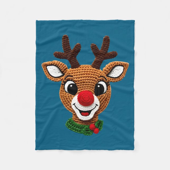 Cute Reindeer Rudolph Crochet Xmas Pajamas Holiday Fleecedecke (Vorderseite)