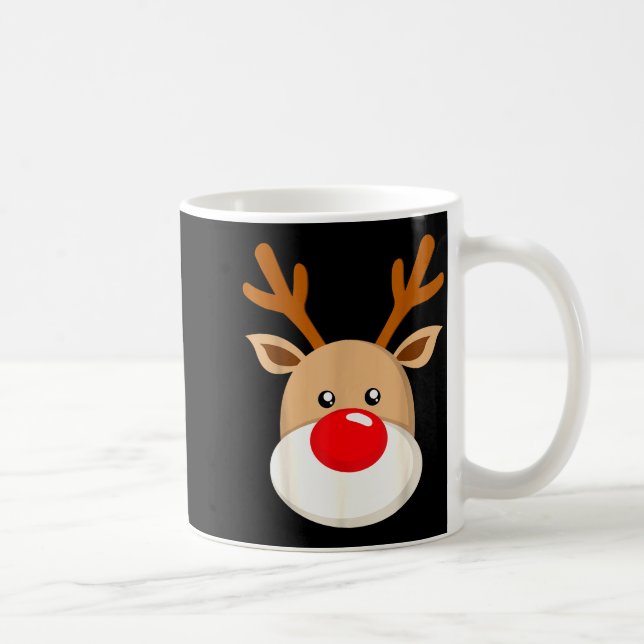 Cute Reindeer Rudolph Red Nose Christmas Antlers  Kaffeetasse (Rechts)