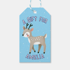 Cute Reindeer Snowflakes Kid`s Name Christmas  Geschenkanhänger