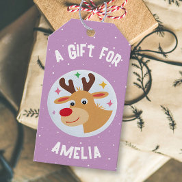 Cute Reindeer Snowflakes Kid`s Name Christmas  Geschenkanhänger