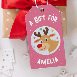 Cute Reindeer Snowflakes Kid`s Name Christmas  Geschenkanhänger
