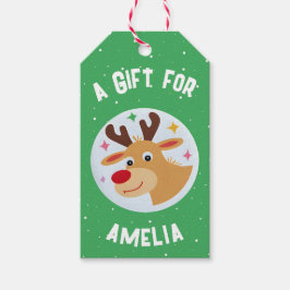Cute Reindeer Snowflakes Kid`s Name Christmas  Geschenkanhänger