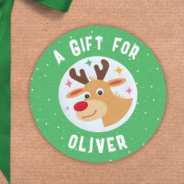 Cute Reindeer Snowflakes Kid`s Name Christmas  Runder Aufkleber