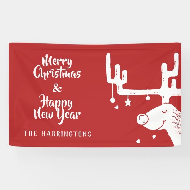 Cute Reindeer texte personnalisé bannière de Noël (Horizontal)