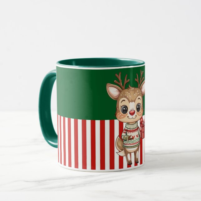 Cute Reindeer with Gift Box Tasse (Vorderseite Links)
