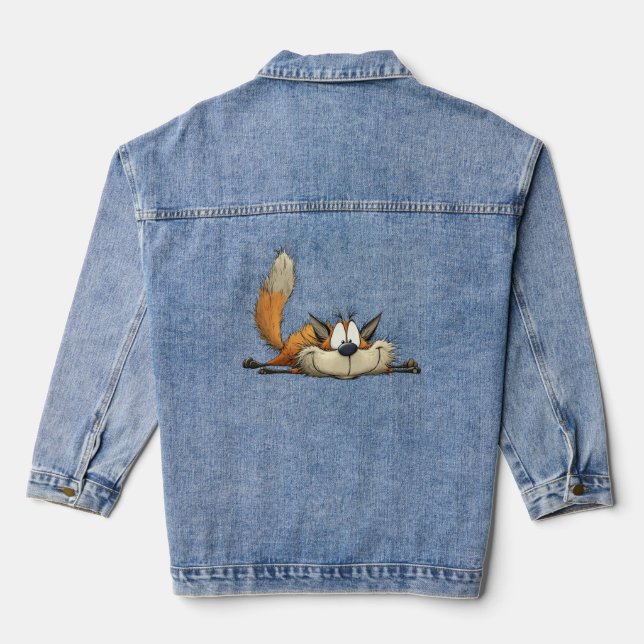 Cute Relaxed Fox Cartoon Jeansjacke (Rückseite)