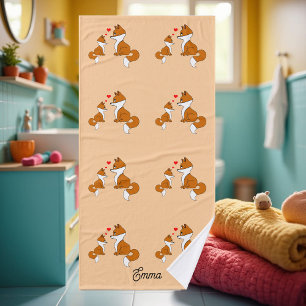 Cute renard avec le coeur, dessiné à la main, pers