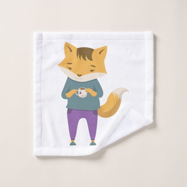 Cute renard avec tasse de thé (Gant de toilette)