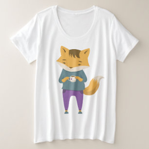 Cute renard avec tasse de thé
