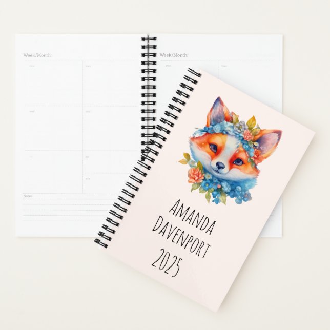Cute Renard orange avec Couronne florale (Devant avec enveloppe)
