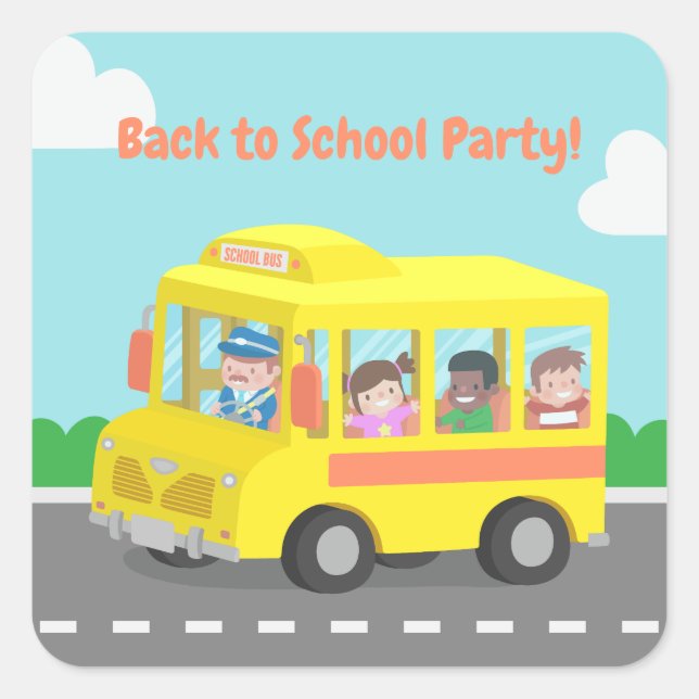 Cute Retour à l'école Bus Jaune Étiquettes de la f (Devant)