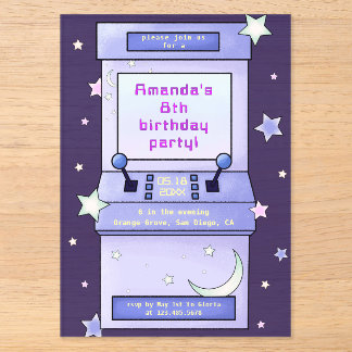 Cute Retro Arcade Game Kids Birthday Acryleinladungen