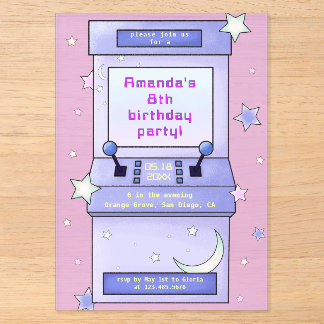 Cute Retro Arcade Game Kids Birthday Acryleinladungen