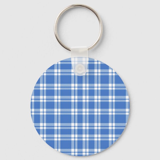 Cute Retro Blue Gingham Plaid Pattern Schlüsselanhänger (Vorderseite)