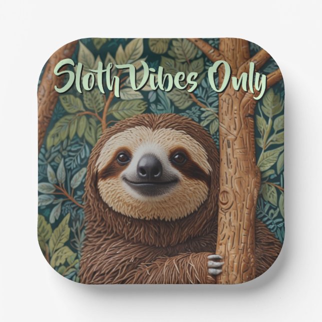 Cute retro boho Sloth Hang in there sloth vibes  Pappteller (Vorderseite)