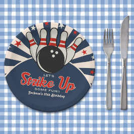 Cute Retro Bowling Party for Kids Pappteller