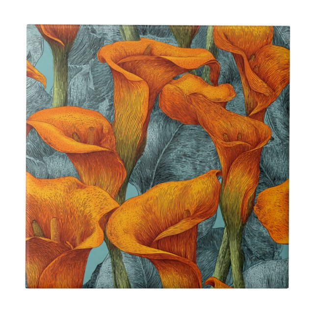 Cute Retro Calle Lilies  Tiles  For Rustic Kitchen Fliese (Vorderseite)