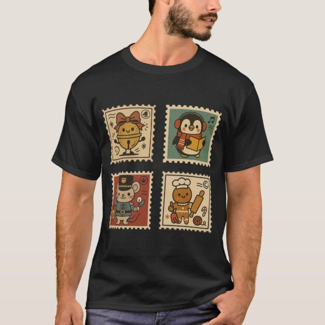 Cute Retro Christmas Stamp Collage Men’s T-Shirt (Devant)