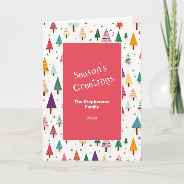 Cute Retro Christmas Trees Feiertagskarte (Vorderseite)