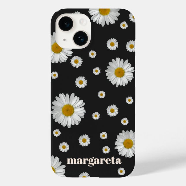 Cute Retro Daisy Flower with Name Black Case-Mate iPhone 14 Hülle (Rückseite)