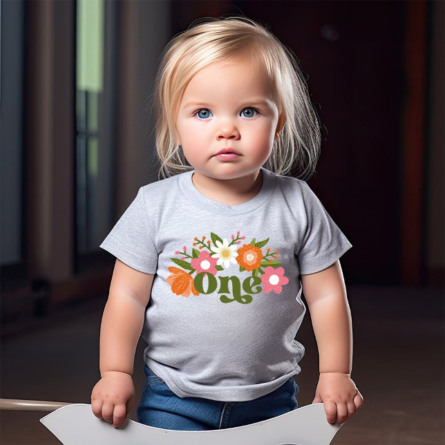 Cute Retro Floral One | Baby's First Birthday  Baby T-shirt (Von Creator hochgeladen)