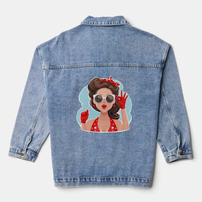 Cute Retro Girl Denim Veste (Verso)