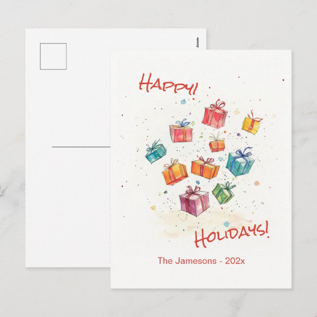 Cute Retro Happy Holidays Postcard Feiertagspostkarte (Vorne/Hinten)