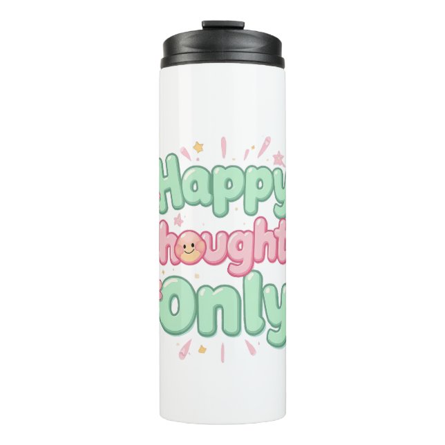 Cute Retro "Happy Thoughts Only" Thermosbecher (Vorderseite)