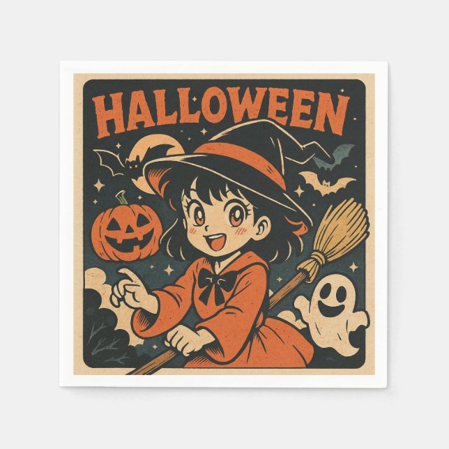 Cute retro Japanese cartoon Halloween Serviette (Vorderseite)
