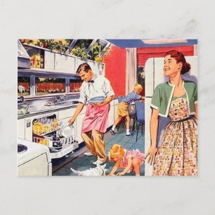 Cute retro nettoyage vintage Carte postale de fami