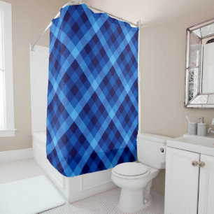 Cute Retro Ocean Blue Plaid Douche rideau