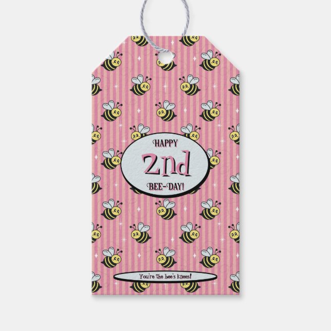 Cute Retro Pink Striped Bumblebee Birthday Geschenkanhänger (Vorderseite)