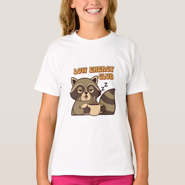 Cute Retro Raccoon Low Energy Girls T-Shirt (Vorderseite)