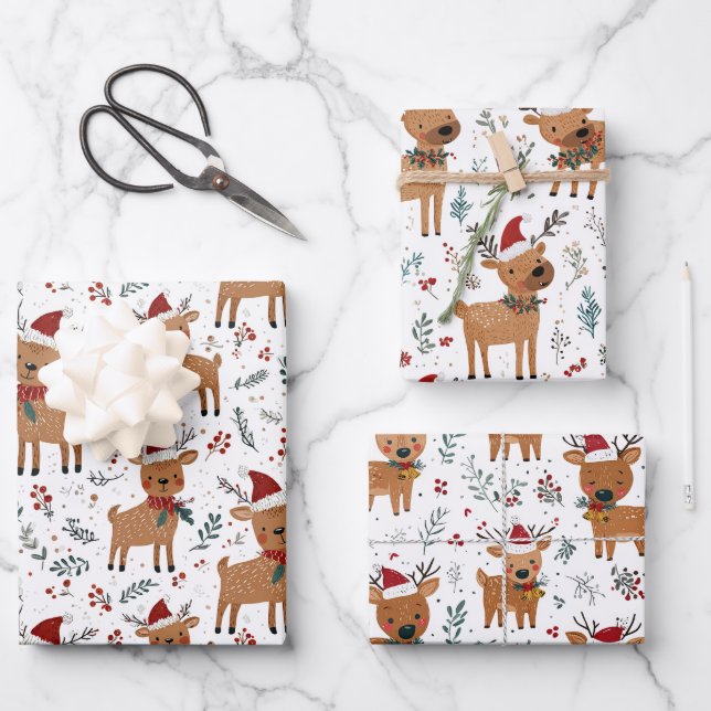 Cute Retro Reindeer Christmas Geschenkpapier Set (Vorderseite)
