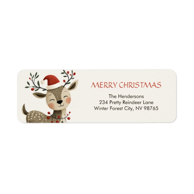 Cute Retro Reindeer Christmas Return Address Label (Vorne)