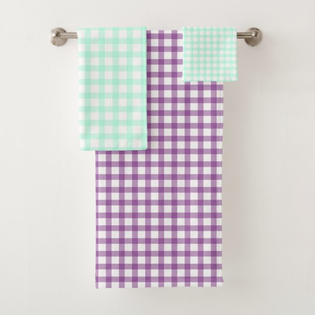 Cute Retro Sea Green Gingham Plaid pattern Badhandtuch Set (Insitu)