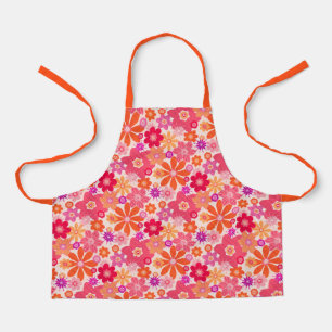 Cute Retro Style Blumenmuster Orange Pink Kinder Schürze