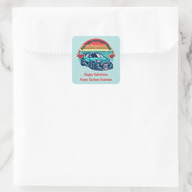 Cute Retro Sun Kids Valentines Car Quadratischer Aufkleber (Tasche)