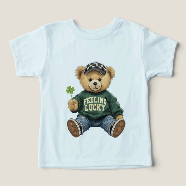 Cute Retro Teddy Bear Feeling Lucky St. Patrick's  (Design Vorderseite)