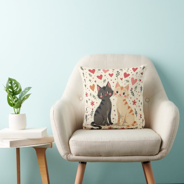 Cute Retro Valentine Cats Kissen (Stuhl )